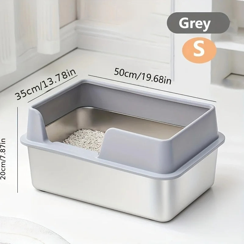 Stainless Steel Cat Litter Box | Non-Stick, High Wall Enclosure